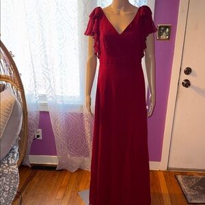 Short Sleeves with Bowknot High Front Slit A-Line Chiffon Bridesmaid Dress NWT